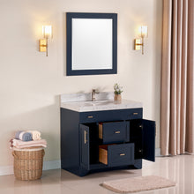 1905-36-04 Marine Blue 36" Bathroom Vanity Set Solid Wood Cabinet with under mount Sink and Quartz Top with 4" backsplash and optional Mirror