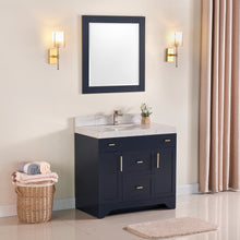 1905-36-04 Marine Blue 36" Bathroom Vanity Set Solid Wood Cabinet with under mount Sink and Quartz Top with 4" backsplash and optional Mirror