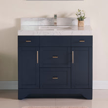 1905-36-04 Marine Blue 36" Bathroom Vanity Set Solid Wood Cabinet with under mount Sink and Quartz Top with 4" backsplash and optional Mirror