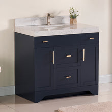1905-36-04 Marine Blue 36" Bathroom Vanity Set Solid Wood Cabinet with under mount Sink and Quartz Top with 4" backsplash and optional Mirror