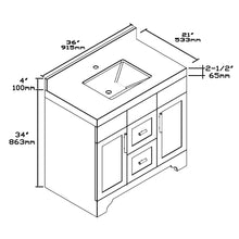 1905-36-04 Marine Blue 36" Bathroom Vanity Set Solid Wood Cabinet with under mount Sink and Quartz Top with 4" backsplash and optional Mirror