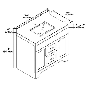 1905-36-04 Marine Blue 36" Bathroom Vanity Set Solid Wood Cabinet with under mount Sink and Quartz Top with 4" backsplash and optional Mirror