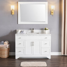 1905-48-01 Matt White 48" Bathroom Vanity Set Solid Wood Cabinet with Natural White Carrara Quartz Counter Top and under mount sink included with optional Mirror