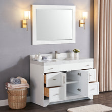 1905-48-01 Matt White 48" Bathroom Vanity Set Solid Wood Cabinet with Natural White Carrara Quartz Counter Top and under mount sink included with optional Mirror