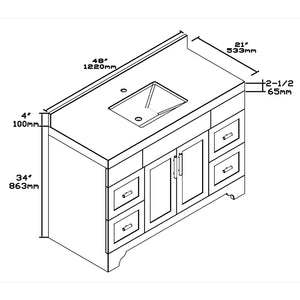 1905-48-04 Marine Blue 48" Bathroom Vanity Set Solid Wood Cabinet with Natural White Carrara Quartz Counter Top and under mount sink included with optional Mirror