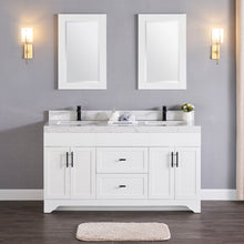 1905-60D-01 Matt White 60" Bathroom Vanity Set Solid Wood Cabinet and Double Side 2 Sinks with Quartz Counter Top and Backsplash Optional Mirror