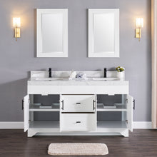 1905-60D-01 Matt White 60" Bathroom Vanity Set Solid Wood Cabinet and Double Side 2 Sinks with Quartz Counter Top and Backsplash Optional Mirror