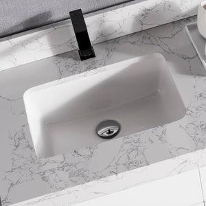 1905-60D-01 Matt White 60" Bathroom Vanity Set Solid Wood Cabinet and Double Side 2 Sinks with Quartz Counter Top and Backsplash Optional Mirror