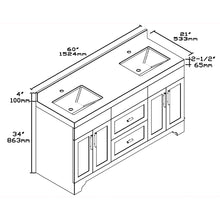 1905-60D-01 Matt White 60" Bathroom Vanity Set Solid Wood Cabinet and Double Side 2 Sinks with Quartz Counter Top and Backsplash Optional Mirror