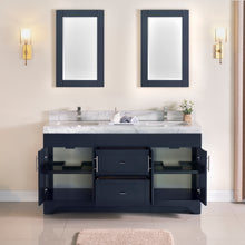 1905-60D-04 Marine Blue 60" Bathroom Vanity Set Solid Wood Cabinet and Double Side 2 Sinks with Quartz Counter Top and Backsplash Optional Mirror