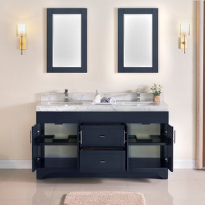 1905-60D-04 Marine Blue 60" Bathroom Vanity Set Solid Wood Cabinet and Double Side 2 Sinks with Quartz Counter Top Optional Mirror