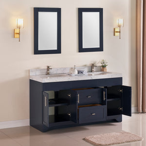 1905-60D-04 Marine Blue 60" Bathroom Vanity Set Solid Wood Cabinet and Double Side 2 Sinks with Quartz Counter Top Optional Mirror
