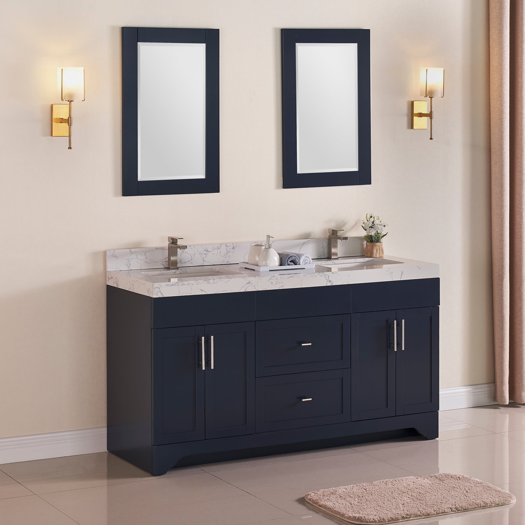1905-60D-04 Marine Blue 60 Bathroom Vanity Set Solid Wood Cabinet and –  Tile Generation