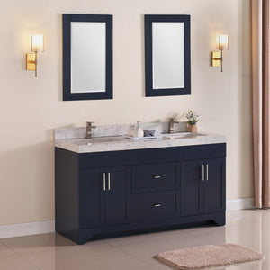 1905-60D-04 Marine Blue 60" Bathroom Vanity Set Solid Wood Cabinet and Double Side 2 Sinks with Quartz Counter Top Optional Mirror