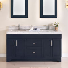 1905-60D-04 Marine Blue 60" Bathroom Vanity Set Solid Wood Cabinet and Double Side 2 Sinks with Quartz Counter Top and Backsplash Optional Mirror