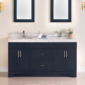 1905-60D-04 Marine Blue 60" Bathroom Vanity Set Solid Wood Cabinet and Double Side 2 Sinks with Quartz Counter Top Optional Mirror