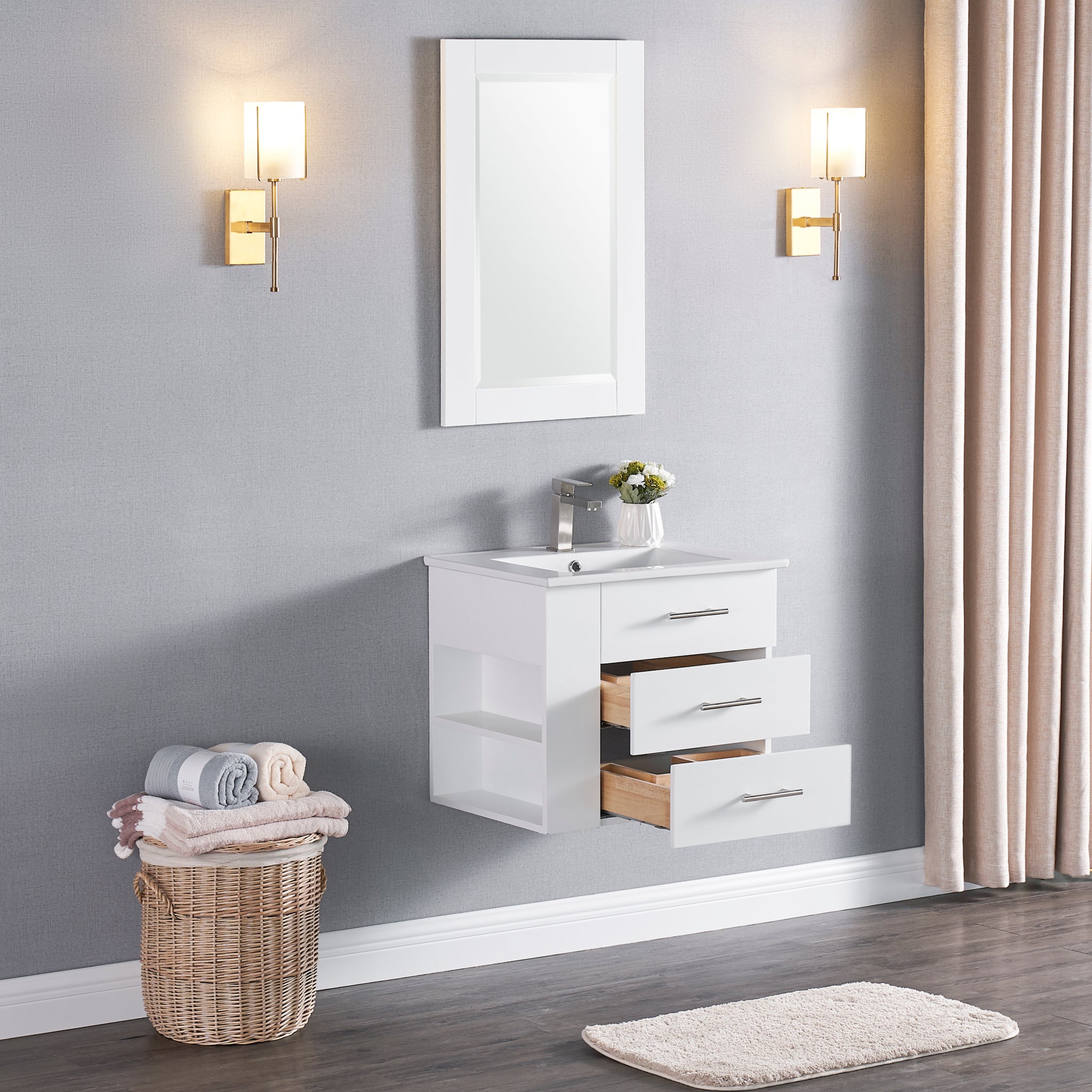 24 Wood Slim Bathroom Cabinet Stand - White