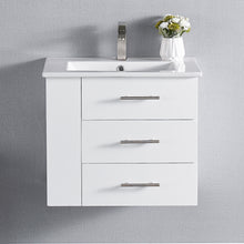 1906-24L-01 Wall Mount Matt White 24" Bathroom Vanity Set with Left Side Shelf Include Solid Wood Vanity Cabinet, Pure white counter top and sink with optional mirror