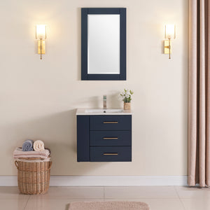 1906-24L-04 Wall Mount Marine Blue 24" Bathroom Vanity Set with left side shelf Include Solid Wood Vanity Cabinet, Pure white counter top and sink with optional mirror
