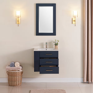 1906-24L-04 Wall Mount Marine Blue 24" Bathroom Vanity Set with left side shelf Include Solid Wood Vanity Cabinet, Pure white counter top and sink with optional mirror