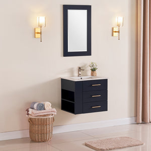 1906-24L-04 Wall Mount Marine Blue 24" Bathroom Vanity Set with left side shelf Include Solid Wood Vanity Cabinet, Pure white counter top and sink with optional mirror