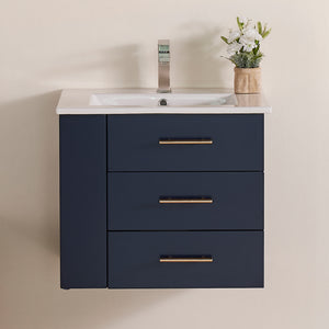 1906-24L-04 Wall Mount Marine Blue 24" Bathroom Vanity Set with left side shelf Include Solid Wood Vanity Cabinet, Pure white counter top and sink with optional mirror