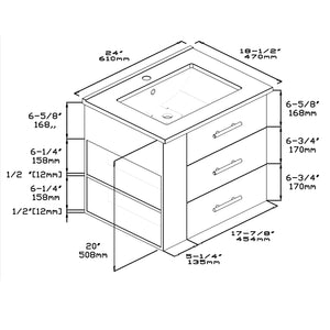 1906-24L-04 Wall Mount Marine Blue 24" Bathroom Vanity Set with left side shelf Include Solid Wood Vanity Cabinet, Pure white counter top and sink with optional mirror