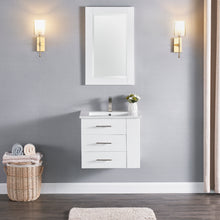 1906-24R-01 Wall Mount Matt White 24" Bathroom Vanity Set with Right Side Shelf Include Solid Wood Vanity Cabinet, Pure white counter top and sink with optional mirror