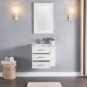 1906-24R-01 Wall Mount Matt White 24" Bathroom Vanity Set with Right Side Shelf Include Solid Wood Vanity Cabinet, Pure white counter top and sink with optional mirror