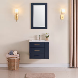 1906-24R-04 Wall Mount Marine Blue 24" Bathroom Vanity Set with right side open shelf Include Solid Wood Vanity Cabinet, Pure white counter top and sink with optional mirror
