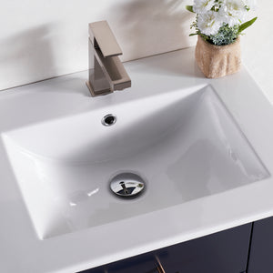 1906-24R-04 Wall Mount Marine Blue 24" Bathroom Vanity Set with right side open shelf Include Solid Wood Vanity Cabinet, Pure white counter top and sink with optional mirror