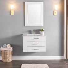 1906-30L-01 Wall Mount Matt White 30" Bathroom Vanity Set with Left Side Shelf Include Solid Wood Vanity Cabinet, Pure white counter top and sink with optional mirror