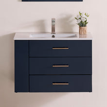 1906-30L-04 Wall Mount Marine Blue 30" Bathroom Vanity Set with Left Side Shelf Include Solid Wood Vanity Cabinet, Pure white counter top and sink with optional mirror