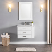 1906-30R-01 Wall Mount Matt White 30" Bathroom Vanity Set with Right Side Shelf Include Solid Wood Vanity Cabinet, Pure white counter top and sink with optional mirror