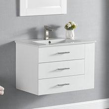1906-30R-01 Wall Mount Matt White 30" Bathroom Vanity Set with Right Side Shelf Include Solid Wood Vanity Cabinet, Pure white counter top and sink with optional mirror