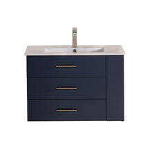 1906-30R-04 Wall Mount Marine Blue 30" Bathroom Vanity Set with Right Side Shelf Include Solid Wood Vanity Cabinet, Pure white counter top and sink with optional mirror