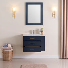 1906-30R-04 Wall Mount Marine Blue 30" Bathroom Vanity Set with Right Side Shelf Include Solid Wood Vanity Cabinet, Pure white counter top and sink with optional mirror
