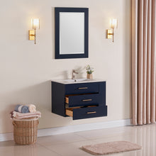 1906-30R-04 Wall Mount Marine Blue 30" Bathroom Vanity Set with Right Side Shelf Include Solid Wood Vanity Cabinet, Pure white counter top and sink with optional mirror
