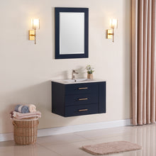 1906-30R-04 Wall Mount Marine Blue 30" Bathroom Vanity Set with Right Side Shelf Include Solid Wood Vanity Cabinet, Pure white counter top and sink with optional mirror