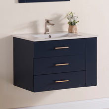 1906-30R-04 Wall Mount Marine Blue 30" Bathroom Vanity Set with Right Side Shelf Include Solid Wood Vanity Cabinet, Pure white counter top and sink with optional mirror