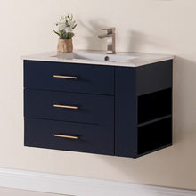 1906-30R-04 Wall Mount Marine Blue 30" Bathroom Vanity Set with Right Side Shelf Include Solid Wood Vanity Cabinet, Pure white counter top and sink with optional mirror