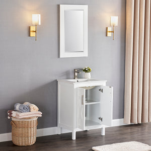 1907-24-01 Matt White 24" Bathroom Vanity Cabinet and Sink Combo Solid Wood Cabinet+Ceramic Counter Stop With Sink and optional mirror set