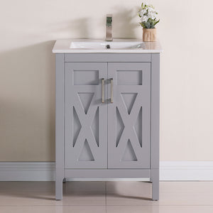 1907-24-03 Light Grey 24" Bathroom Vanity Cabinet and Sink Combo Solid Wood Cabinet+Ceramic Counter Stop With Sink and optional mirror set