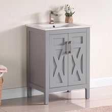 1907-24-03 Light Grey 24" Bathroom Vanity Cabinet and Sink Combo Solid Wood Cabinet+Ceramic Counter Stop With Sink and optional mirror set
