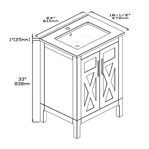 1907-24-03 Light Grey 24" Bathroom Vanity Cabinet and Sink Combo Solid Wood Cabinet+Ceramic Counter Stop With Sink and optional mirror set