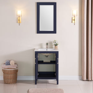 1907-24-04 Marine Blue 24" Bathroom Vanity Cabinet and Sink Combo Solid Wood Cabinet+Ceramic Counter Stop With Sink and optional mirror set