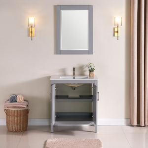1907-30-03 Light Grey 30" Bathroom Vanity Cabinet and Sink Combo Solid Wood Cabinet+Ceramic Counter Stop With Sink and optional mirror set
