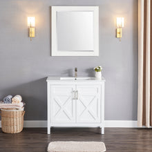 1907-36-01 Matt White 36" Bathroom Vanity Cabinet and Sink Combo Solid Wood Cabinet+Ceramic Counter Stop With Sink and optional mirror set