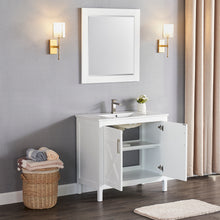 1907-36-01 Matt White 36" Bathroom Vanity Cabinet and Sink Combo Solid Wood Cabinet+Ceramic Counter Stop With Sink and optional mirror set