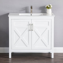 1907-36-01 Matt White 36" Bathroom Vanity Cabinet and Sink Combo Solid Wood Cabinet+Ceramic Counter Stop With Sink and optional mirror set